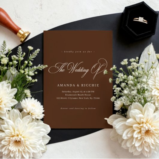 Espresso Brown Elegant Fall Wedding Invitation Einladung