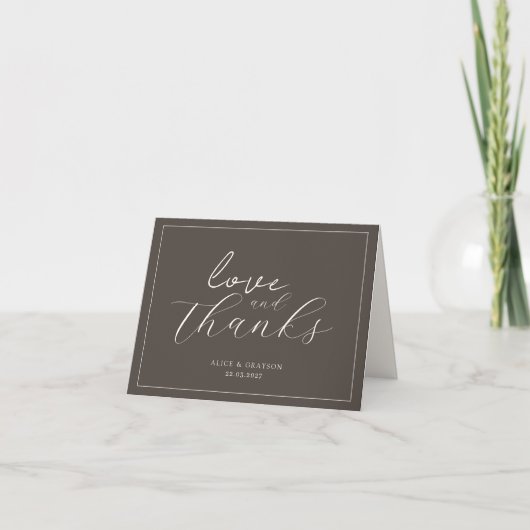Espresso Brown Script Classic Minimalist Wedding Dankeskarte (Vorderseite)