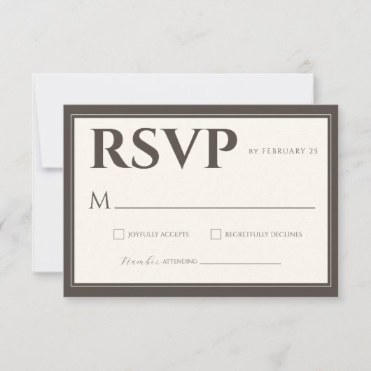 Espresso Brown Script Classic Minimalist Wedding RSVP Karte (Vorderseite)
