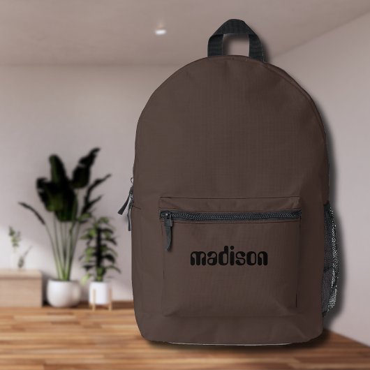 Espresso Brown und Personalisierter Schwarzer Name Bedruckter Rucksack