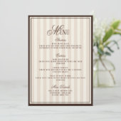 Espresso Cappuccino Striped Wedding Menu  Card Einladung (Stehend Vorderseite)