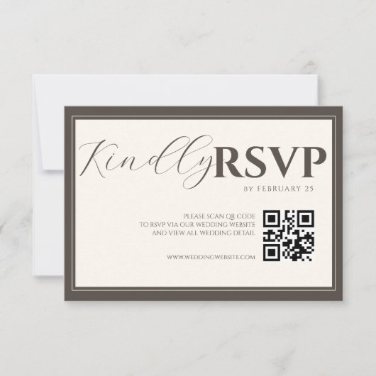Espresso Classic Minimalistische Hochzeit QR Code RSVP Karte (Vorderseite)