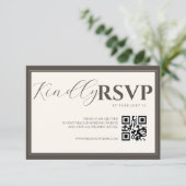 Espresso Classic Minimalistische Hochzeit QR Code RSVP Karte (Stehend Vorderseite)