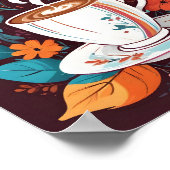 Espresso Coffee Cup Wandkunst mit bunten Blätter Poster (Ecke)