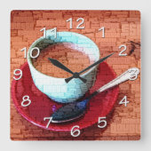 Espresso Cup und Spoon Word Cloud Quadratische Wanduhr (Vorderseite)