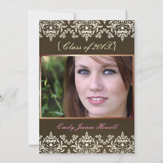 Espresso + Damask/Abschlüsse Party Einladungen (Vorderseite)