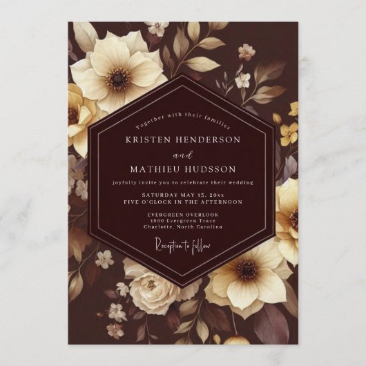Espresso Elfenbein Barock Hochzeit Einladung (Vorderseite)