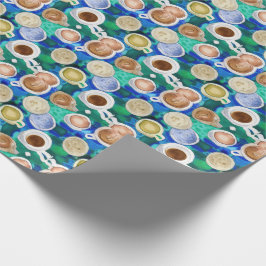 Espresso Green Coffee Cups Wasserfarbiges Muster Geschenkpapier