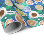 Espresso Green Coffee Cups Wasserfarbiges Muster Geschenkpapier (Rolleneckpunkt)