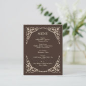 Espresso Luxe Braune und Beige Hochzeitsmenü Begleitkarte (Stehend Vorderseite)
