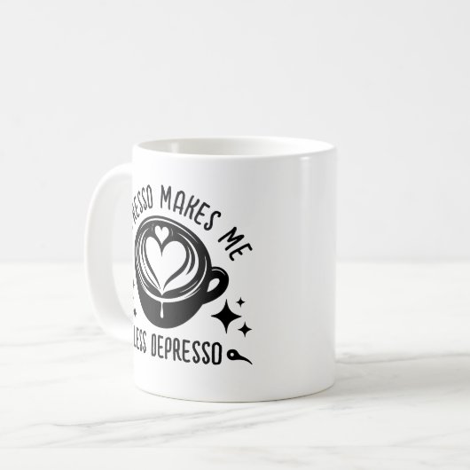 Espresso macht mich weniger Depresso-Kaffeekonzept Kaffeetasse (Vorderseite Links)