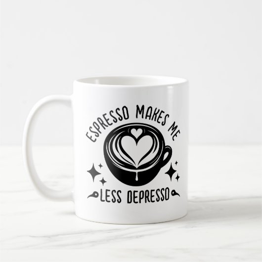 Espresso macht mich weniger Depresso-Kaffeekonzept Kaffeetasse (Links)