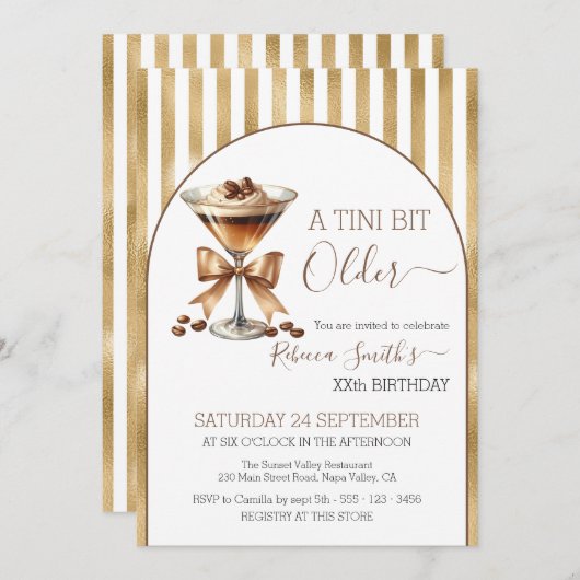 Espresso martini 'A tini bit Older' Gold Geburtsta Einladung (Vorne/Hinten)