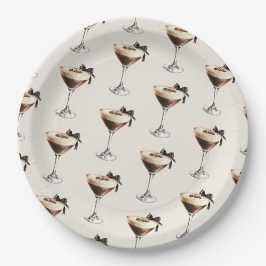 Espresso Martini Black Bow Bridal Shower Pappteller (Vorderseite)