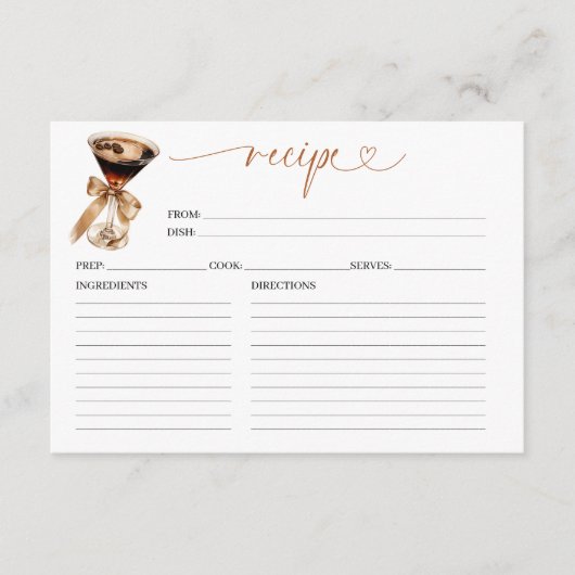 Espresso Martini Brautparty Rezept Card Begleitkarte (Vorderseite)