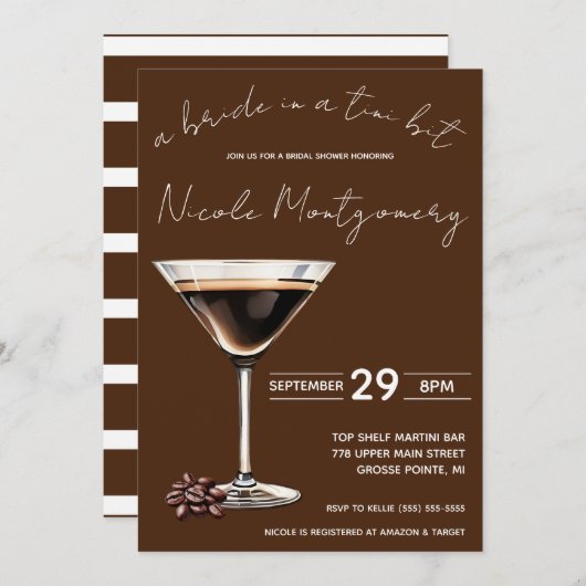 Espresso Martini Bridge in einem Tini-Bit-Brautpar Einladung (Vorne/Hinten)