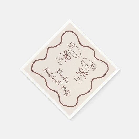 Espresso Martini Brown Hand Drawn Bachelorette Serviette (Ecke)