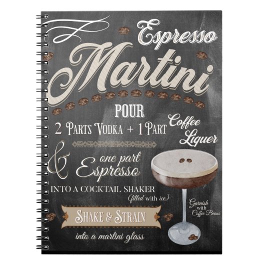 Espresso Martini Chalkboard Rezept Notizblock (Vorderseite)