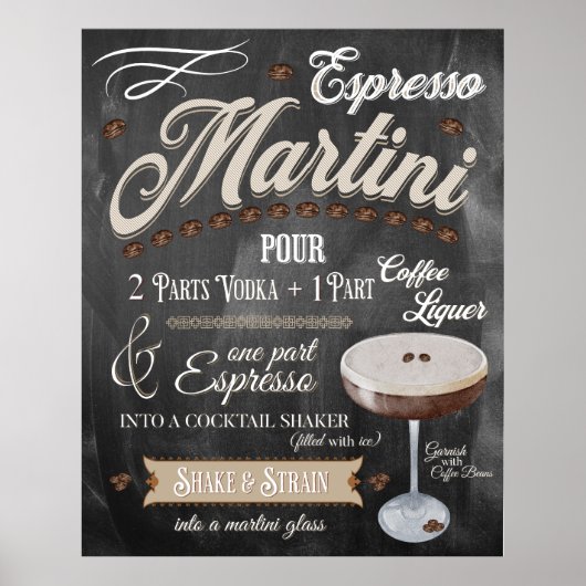 Espresso Martini Chalkboard Rezept Poster (Vorne)