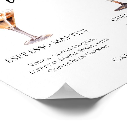 Espresso Martini Cherry French 75 Cocktails Menü Poster (Ecke)