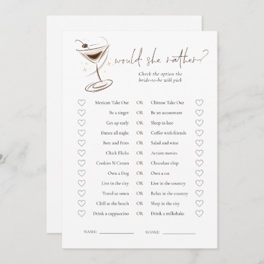 Espresso Martini Doodle Bridal Shower Game Einladung (Vorne/Hinten)