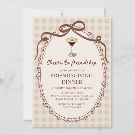 Espresso Martini Fall Gingham Friendsgiving Dinner Einladung (Vorderseite)
