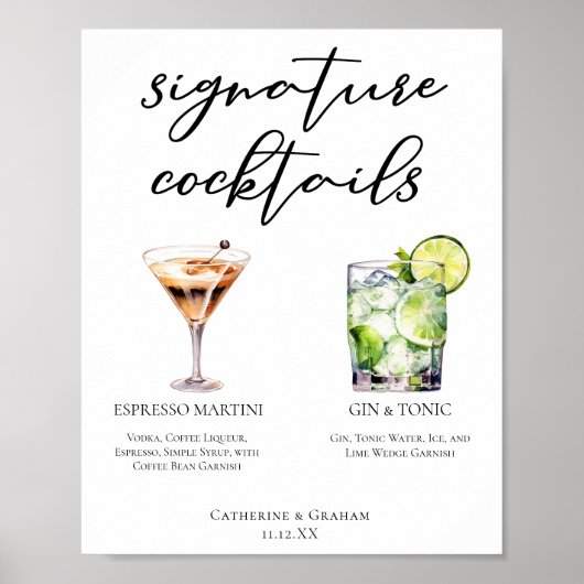 Espresso Martini Gin & Tonic Cocktail Hochzeitsmen Poster (Vorne)