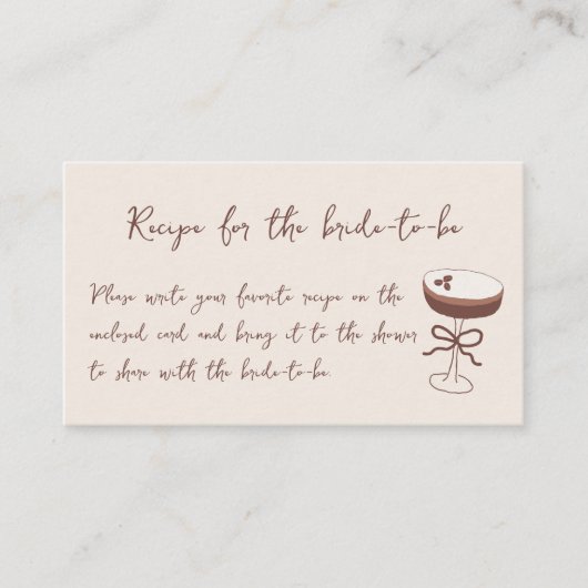 Espresso Martini Handgezeichnetes Brautparty Rezep Begleitkarte (Vorderseite)