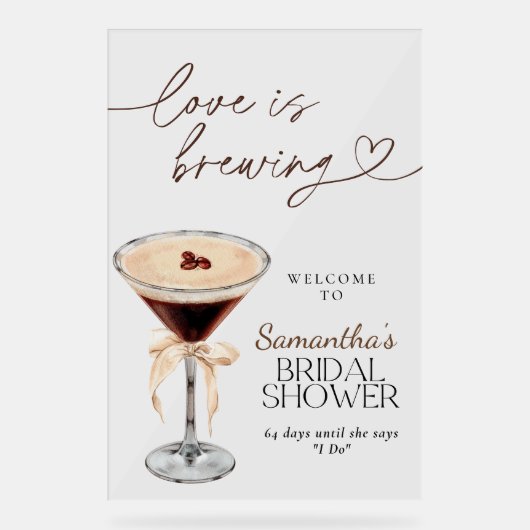 Espresso Martini Liebe Braut BridalShower-Zeichen Acrylschild (Vorderseite)