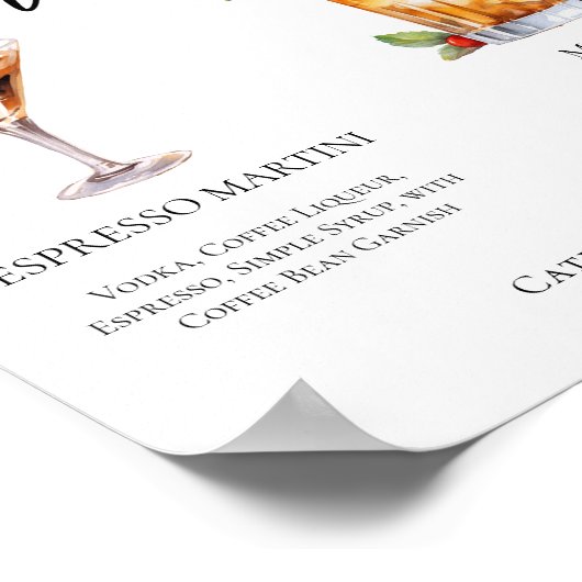 Espresso Martini Mai Tai Cocktails Hochzeitsmenü Poster (Ecke)