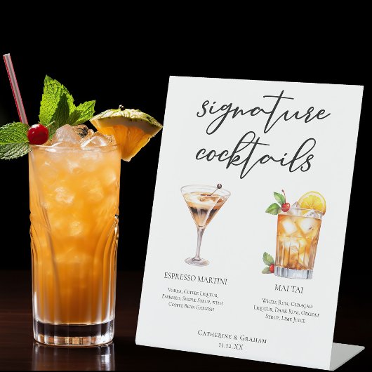 Espresso Martini Mai Tai Cocktails Hochzeitsmenü Sockelschild
