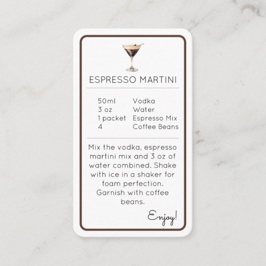 Espresso Martini Mini Cocktail Recipe Card Begleitkarte (Vorderseite)