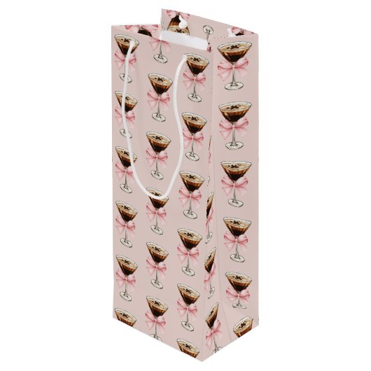 Espresso Martini Pattern Pink Geschenktüte Für Weinflaschen (Rückseite Schrägansicht)