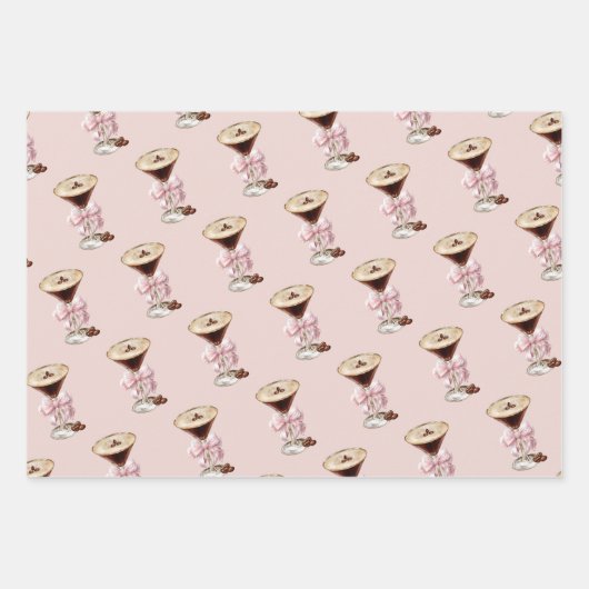 Espresso Martini Pink Bow Feminine Geschenkpapier Set (Vorderseite 2)