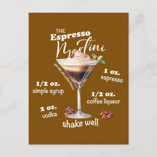 Espresso Martini Rezept Cocktail Illustration Postkarte (Vorderseite)