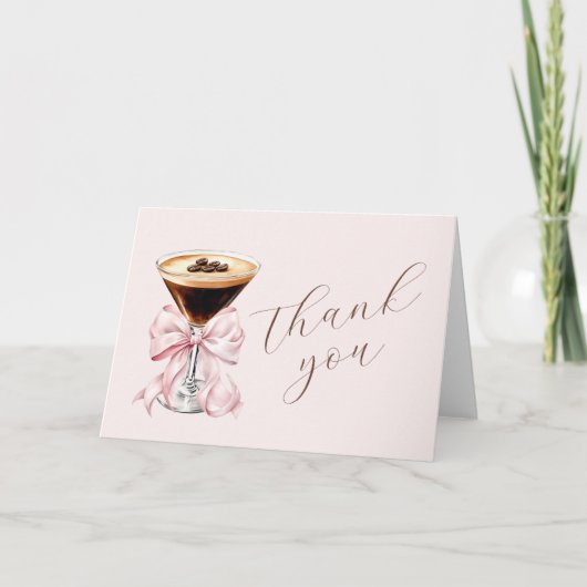 Espresso Martini Rosa Coquette Schleife Dankeskarte (Vorderseite)