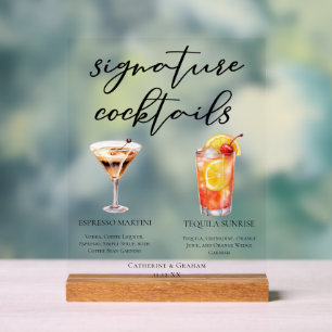 Espresso Martini Tequila Sunrise Hochzeitscocktail Acrylschild