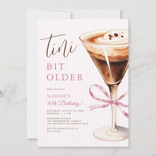 Espresso Martini “Tini Bit Older” Adult Birthday Einladung (Vorderseite)