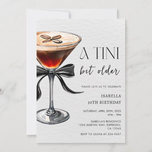 Espresso Martini Tini Bit Older Birthday Party Einladung (Vorderseite)