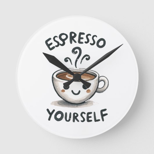 Espresso Sie selbst Kaffee Runde Wanduhr (Vorderseite)