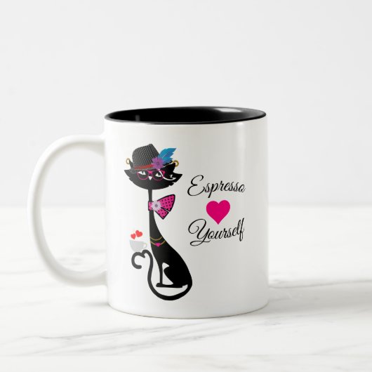 Espresso Sie selbst Schwarze Katze Zweifarbige Tasse (Links)