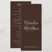 Espresso & Silver Script Hochzeitsmenü Menükarte (Vorne/Hinten)