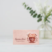 Espresso Stand Coffee Shop Cup und Bohnen Visitenkarte (Stehend Vorderseite)