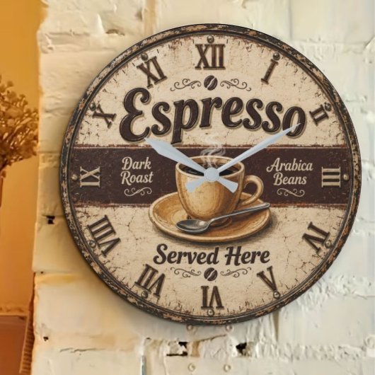 Espresso Vintage Coffee Bar Große Wanduhr