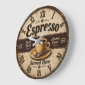 Espresso Vintage Coffee Bar Große Wanduhr (Winkel)