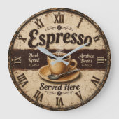 Espresso Vintage Coffee Bar Große Wanduhr (Vorderseite)