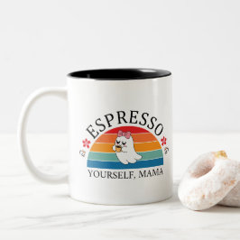 Espresso Yourself Mama - Retro Rainbow Ghost Zweifarbige Tasse