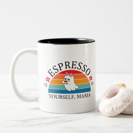 Espresso Yourself Mama - Retro Rainbow Ghost Zweifarbige Tasse (Mit Donut)