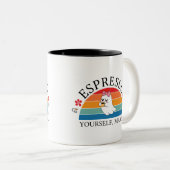 Espresso Yourself Mama - Retro Rainbow Ghost Zweifarbige Tasse (VorderseiteRechts)