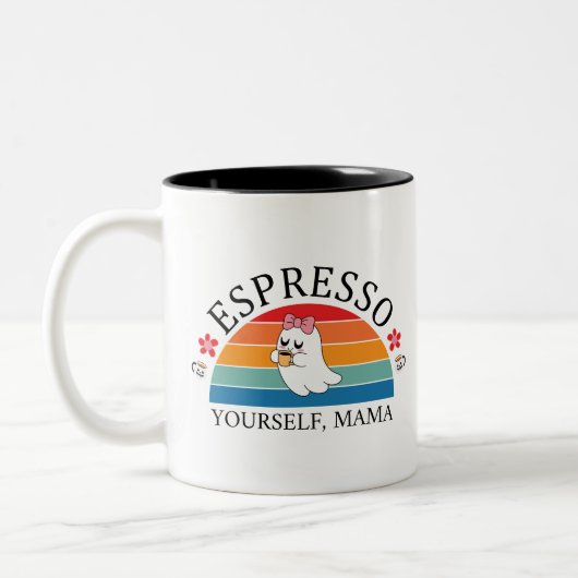 Espresso Yourself Mama - Retro Rainbow Ghost Zweifarbige Tasse (Links)